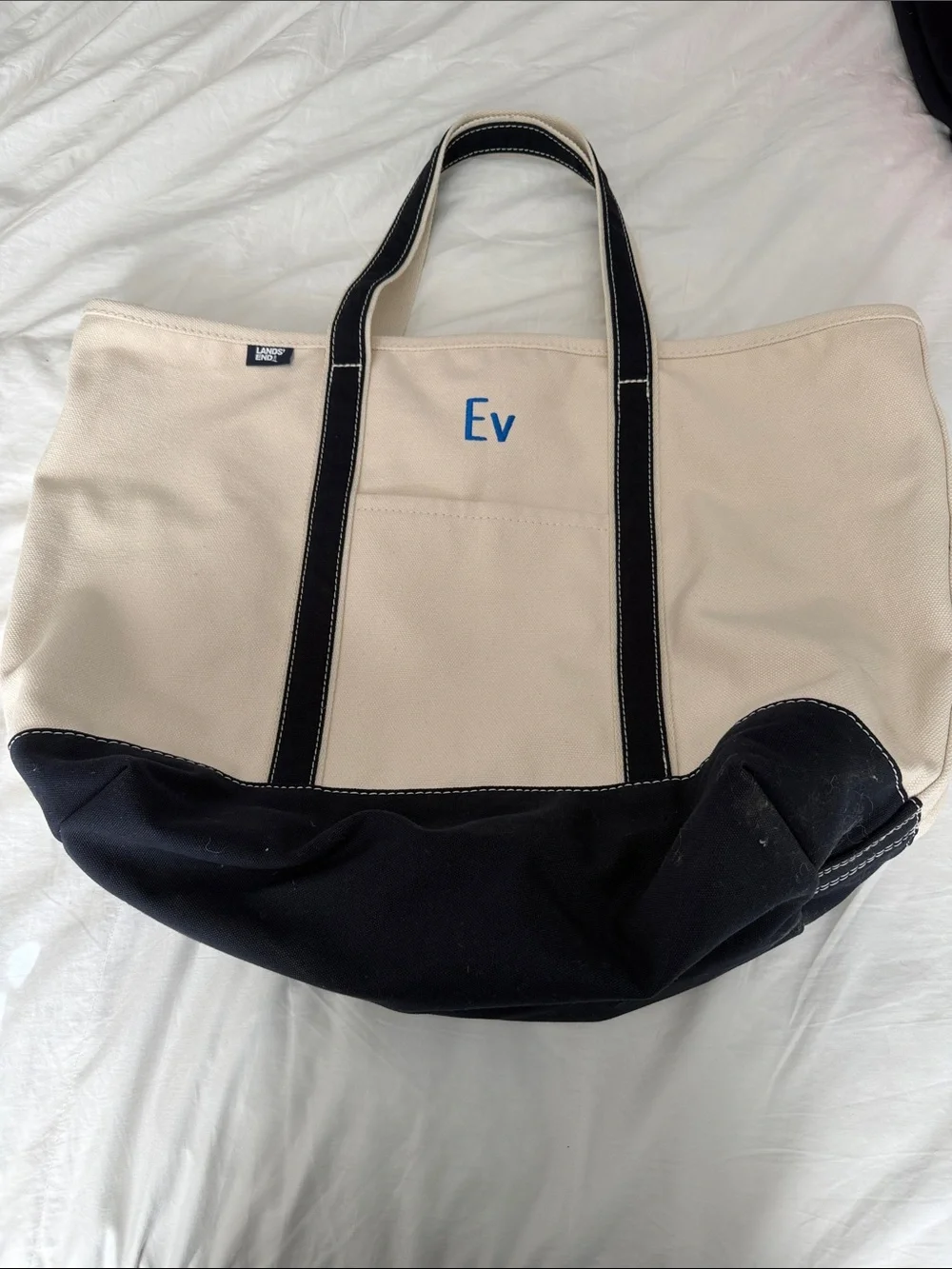 Lands' End Cream and Black Canvas Duffel Tote